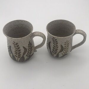 Pair of Studio Stoneware Pottery Mugs Signed by Artist‎
